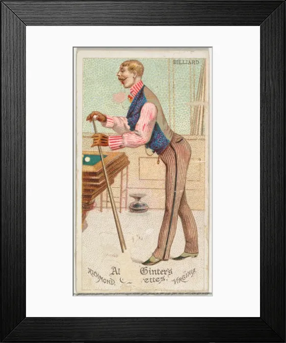 Framed Print : Billiard, from Worlds Dudes series (N31) for Allen & Ginter Cigarettes, 1888 Framed Print : Billiard, from Worlds Dudes series (N31) for Allen & Ginter Cigarettes, 1888