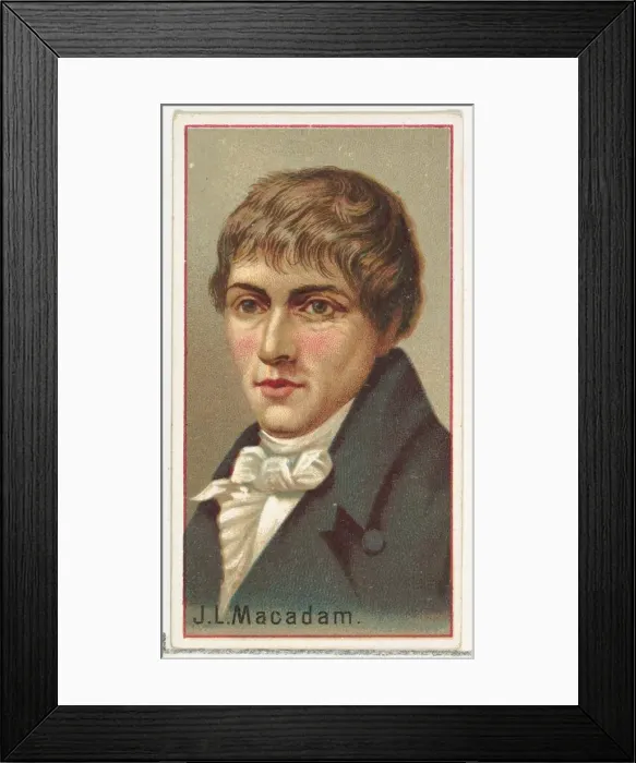 Framed Print : J. L. Macadam, printers sample for the Worlds Inventors souvenir album (A25 Framed Print : J. L. Macadam, printers sample for the Worlds Inventors souvenir album (A25