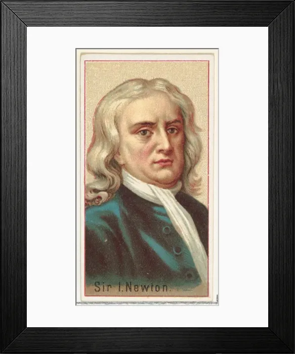 Framed Print : Sir Isaac Newton, printers sample for the Worlds Inventors souvenir album (A25 Framed Print : Sir Isaac Newton, printers sample for the Worlds Inventors souvenir album (A25