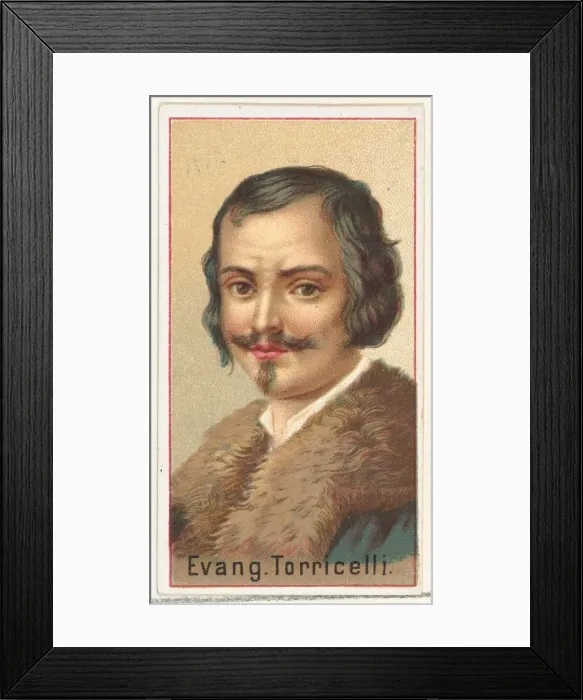 Framed Print : Evangelista Torricelli, printers sample for the Worlds Inventors souvenir album (A25