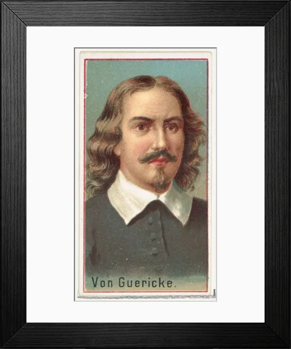 Framed Print : Von Guericke, printers sample for the Worlds Inventors souvenir album (A25 Framed Print : Von Guericke, printers sample for the Worlds Inventors souvenir album (A25