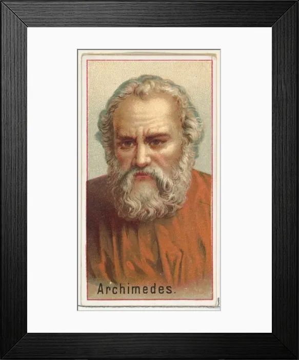 Framed Print : Archimedes, printers sample for the Worlds Inventors souvenir album (A25 Framed Print : Archimedes, printers sample for the Worlds Inventors souvenir album (A25