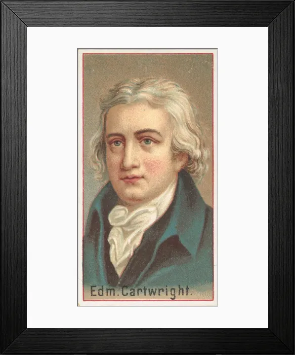 Framed Print : Edmund Cartwright, printers sample for the Worlds Inventors souvenir album (A25 Framed Print : Edmund Cartwright, printers sample for the Worlds Inventors souvenir album (A25