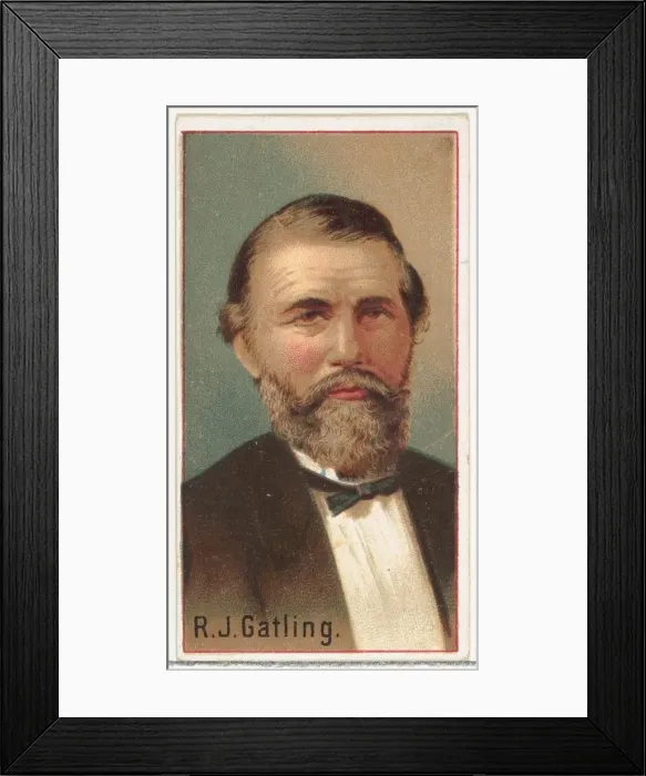 Framed Print : R. J. Gatling, printers sample for the Worlds Inventors souvenir album (A25 Framed Print : R. J. Gatling, printers sample for the Worlds Inventors souvenir album (A25
