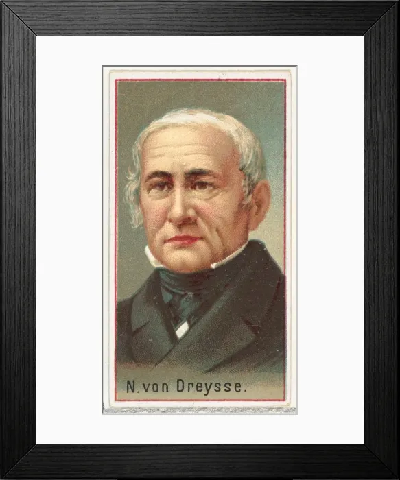 Framed Print : N. von Dreysse, printers sample for the Worlds Inventors souvenir album (A25 Framed Print : N. von Dreysse, printers sample for the Worlds Inventors souvenir album (A25