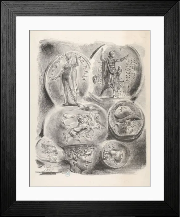 Framed Print : Studies of Seven Greek Coins, 1825. 1825. Creator: Eugene Delacroix Framed Print : Studies of Seven Greek Coins, 1825. 1825. Creator: Eugene Delacroix