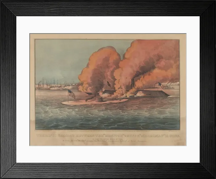Framed Print : Terrific Combat Between the Monitor 2 Guns & Merrimac Framed Print : Terrific Combat Between the Monitor 2 Guns & Merrimac
