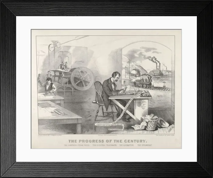 Framed Print : The Progress of the Century - The Lightning Steam Press. The Electric Telegraph Framed Print : The Progress of the Century - The Lightning Steam Press. The Electric Telegraph