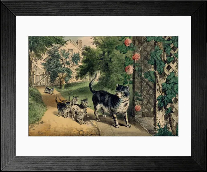 Framed Print : Pussys Return, 1874-78. 1874-78. Creators: Nathaniel Currier, James Merritt Ives Framed Print : Pussys Return, 1874-78. 1874-78. Creators: Nathaniel Currier, James Merritt Ives