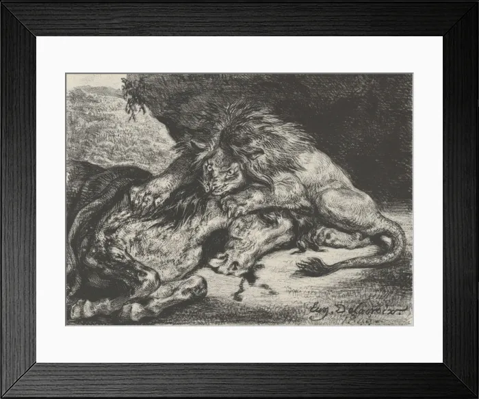 Framed Print : Lion Devouring a Horse, 1844. 1844. Creator: Eugene Delacroix Framed Print : Lion Devouring a Horse, 1844. 1844. Creator: Eugene Delacroix