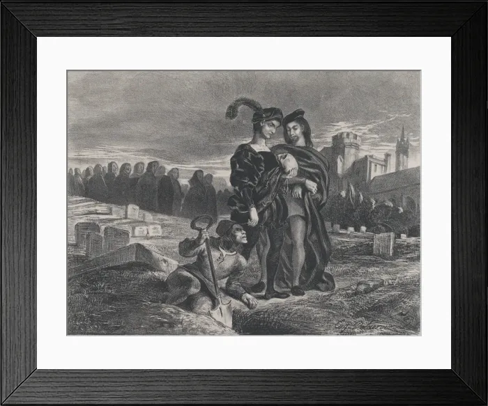 Framed Print : Hamlet Contemplating Yoricks Skull, 1828. 1828. Creator: Eugene Delacroix Framed Print : Hamlet Contemplating Yoricks Skull, 1828. 1828. Creator: Eugene Delacroix