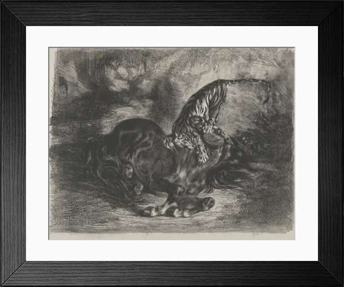 Framed Print : Wild Horse Felled by a Tiger, 1828. 1828. Creator: Eugene Delacroix Framed Print : Wild Horse Felled by a Tiger, 1828. 1828. Creator: Eugene Delacroix