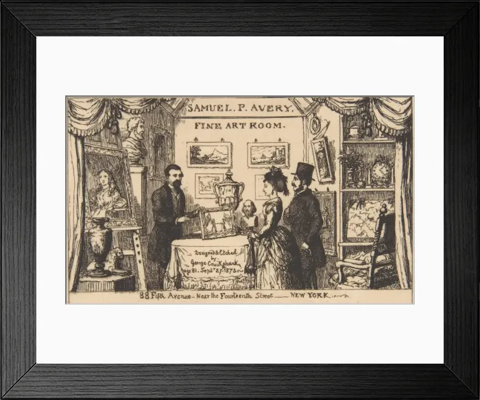 Framed Print : Trade Card for Samuel P. Avery--Fine Art Room, 1873. 1873. Creator: George Cruikshank