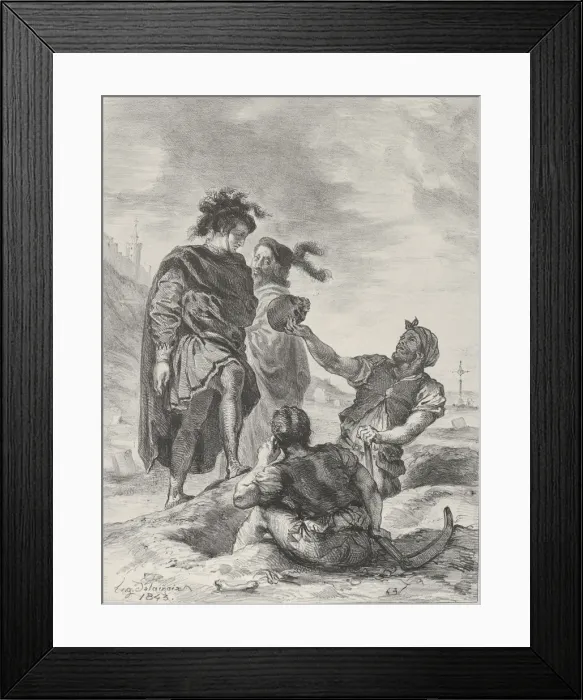 Framed Print : Hamlet and Horatio before The Gravediggers, 1843. 1843. Creator: Eugene Delacroix Framed Print : Hamlet and Horatio before The Gravediggers, 1843. 1843. Creator: Eugene Delacroix