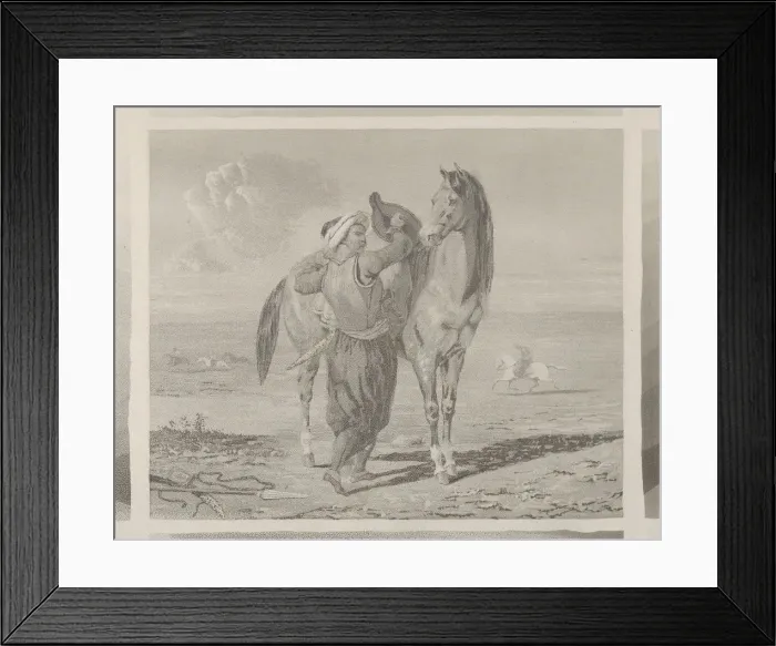 Framed Print : A Turk Saddling His Horse, 1824. 1824. Creator: Eugene Delacroix Framed Print : A Turk Saddling His Horse, 1824. 1824. Creator: Eugene Delacroix