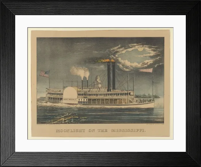 Framed Print : Moonlight on the Mississippi, 1872-74. 1872-74. Creators: Nathaniel Currier Framed Print : Moonlight on the Mississippi, 1872-74. 1872-74. Creators: Nathaniel Currier