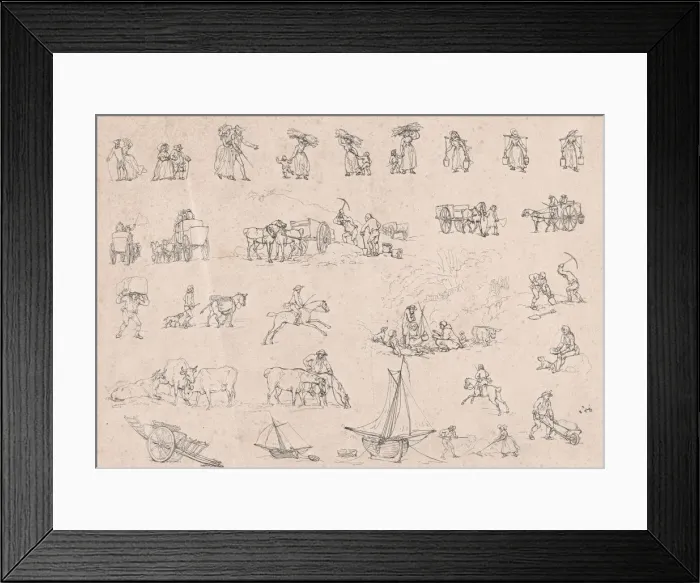 Framed Print : Plate 2, Outlines of Figures, Landscapes and Cattle... for the Use of Learners, Jun Framed Print : Plate 2, Outlines of Figures, Landscapes and Cattle... for the Use of Learners, Jun