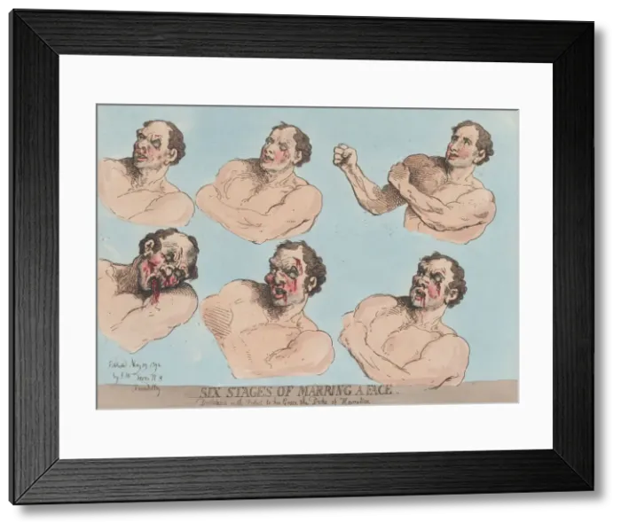 Framed Print : Six Stages of Marring a Face, May 29, 1792. May 29, 1792. Creator: Thomas Rowlandson Framed Print : Six Stages of Marring a Face, May 29, 1792. May 29, 1792. Creator: Thomas Rowlandson