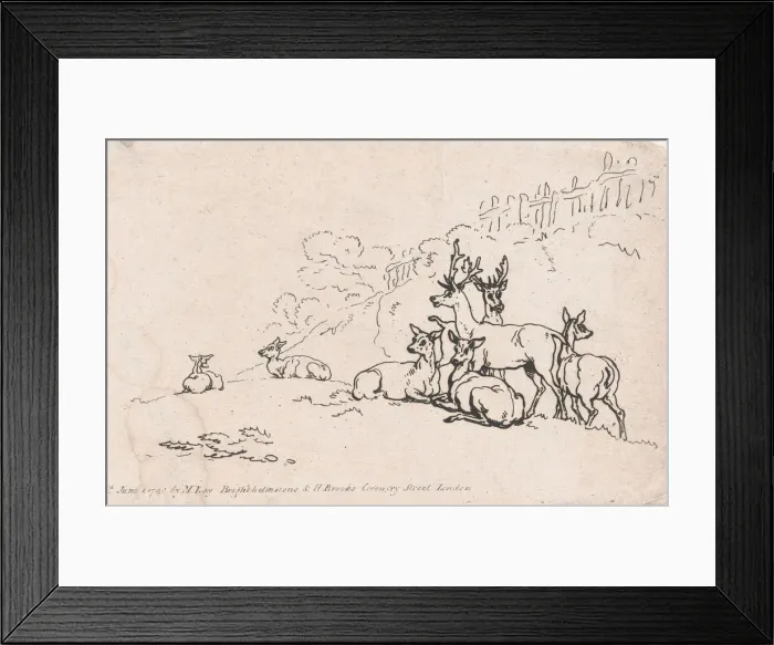 Framed Print : Deer (from Plate 3, Outlines of Figures, Landscapes and Cattle... for the Use of Le