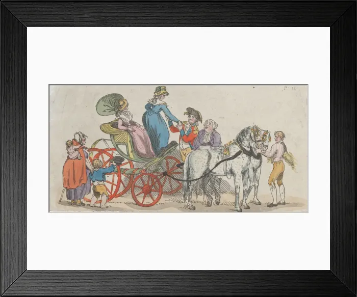 Framed Print : Ladies Getting Out of a Carriage (from Plate 16, Outlines of Figures, Landscapes a Framed Print : Ladies Getting Out of a Carriage (from Plate 16, Outlines of Figures, Landscapes a