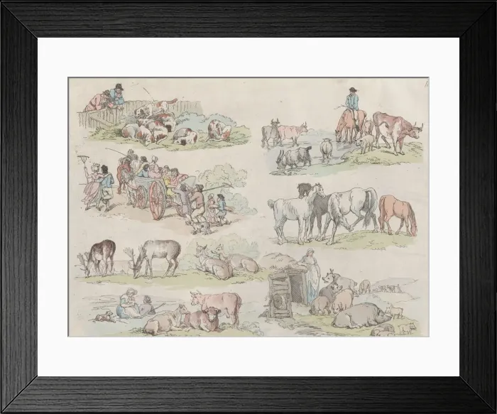 Framed Print : Plate 11, Outlines of Figures, Landscapes and Cattle... for the Use of Learners Framed Print : Plate 11, Outlines of Figures, Landscapes and Cattle... for the Use of Learners