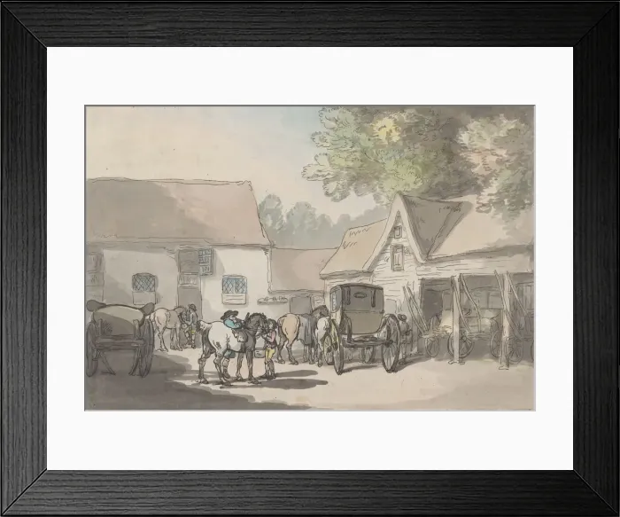 Framed Print : Black Dog Inn Yard At Belfont, 1785-87. 1785-87. Creator: Thomas Rowlandson Framed Print : Black Dog Inn Yard At Belfont, 1785-87. 1785-87. Creator: Thomas Rowlandson