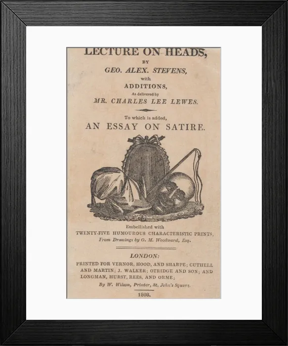 Framed Print : Title page, from A Lecture on Heads by George Alexander Stevens, April 1808 Framed Print : Title page, from A Lecture on Heads by George Alexander Stevens, April 1808