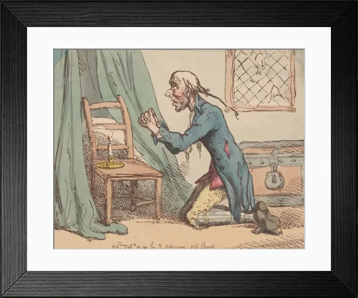 Framed Print : The Misers Prayer, Feb 10, 1801. Feb 10, 1801. Creator: Thomas Rowlandson Framed Print : The Misers Prayer, Feb 10, 1801. Feb 10, 1801. Creator: Thomas Rowlandson