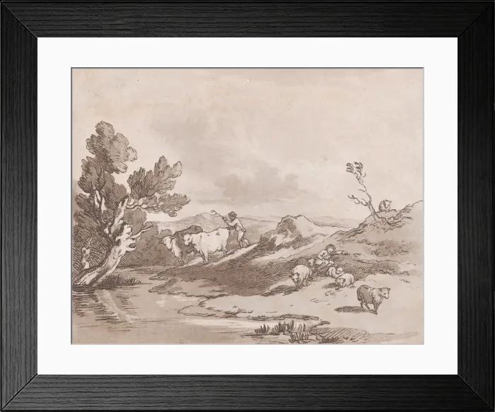 Framed Print : Landscape with a Figure Herding Cattle to Water, May 21, 1789. May 21, 1789 Framed Print : Landscape with a Figure Herding Cattle to Water, May 21, 1789. May 21, 1789