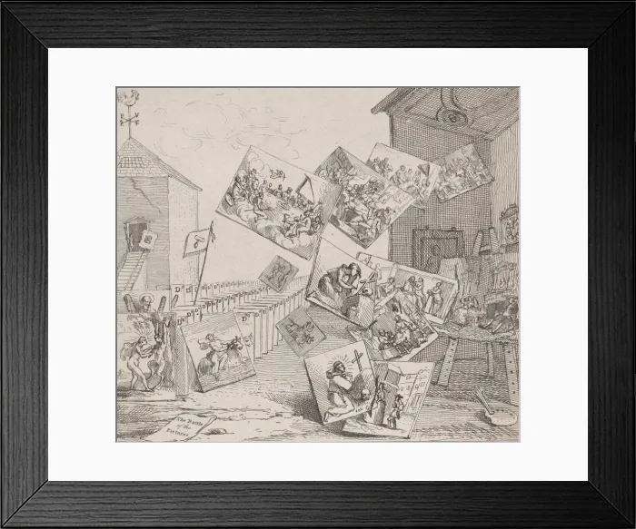 Framed Print : The Battle of the Pictures, 18th century. 18th century. Creator: William Hogarth Framed Print : The Battle of the Pictures, 18th century. 18th century. Creator: William Hogarth