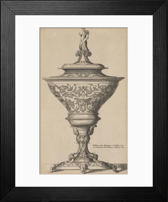 Framed Print : Ornate goblet on feet of masks, 1645. 1645. Creator: Wenceslaus Hollar Framed Print : Ornate goblet on feet of masks, 1645. 1645. Creator: Wenceslaus Hollar