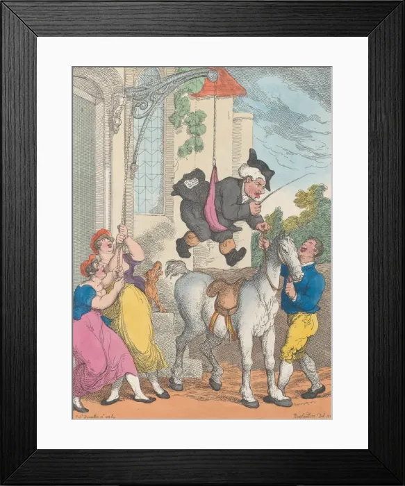 Framed Print : How to Vault in the Saddle or a New Invented Patent Crane for the Accomodatio Framed Print : How to Vault in the Saddle or a New Invented Patent Crane for the Accomodatio