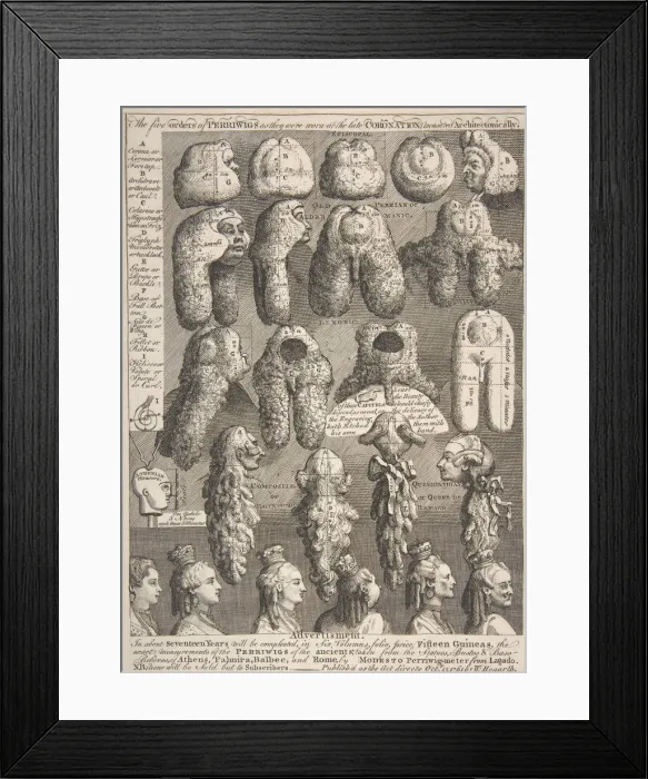 Framed Print : The Five Orders of Periwigs, November 1761. November 1761. Creator: William Hogarth Framed Print : The Five Orders of Periwigs, November 1761. November 1761. Creator: William Hogarth