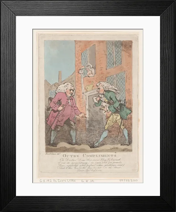 Framed Print : Outre Compliments, August 18, 1786. August 18, 1786. Creator: Thomas Rowlandson Framed Print : Outre Compliments, August 18, 1786. August 18, 1786. Creator: Thomas Rowlandson
