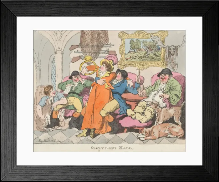 Framed Print : Sportsmans Hall, or Fox-Hunters Relaxing, 1812. 1812. Creator: Thomas Rowlandson Framed Print : Sportsmans Hall, or Fox-Hunters Relaxing, 1812. 1812. Creator: Thomas Rowlandson