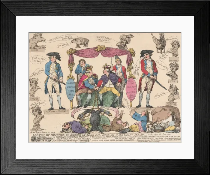 Framed Print : Sketch of Politiks in Europe, Birthday of the King of Prussia, February 10, 1786 Framed Print : Sketch of Politiks in Europe, Birthday of the King of Prussia, February 10, 1786