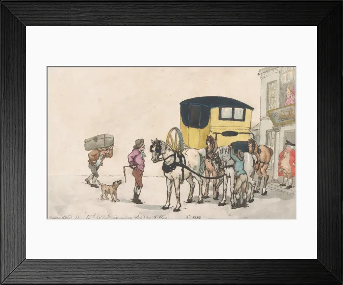 Framed Print : Post Boys and Post Horses at the White Hart Inn, December 15th, 1787 Framed Print : Post Boys and Post Horses at the White Hart Inn, December 15th, 1787