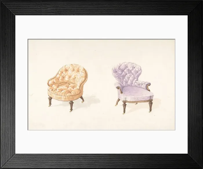 Framed Print : Designs for Two Chairs, 1841-84. Creator: Charles Hindley & Sons Framed Print : Designs for Two Chairs, 1841-84. Creator: Charles Hindley & Sons