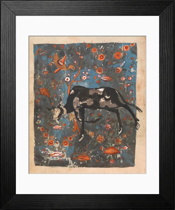 Framed Print : The Ox Shanzabeh Left Behind, Grazing in the Territory of the Lion King... 18th century Framed Print : The Ox Shanzabeh Left Behind, Grazing in the Territory of the Lion King... 18th century