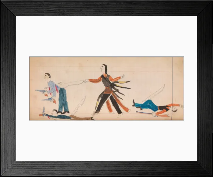 Framed Print : Maffet Ledger: Indian and three white men, ca. 1874-81. Creator: Unknown