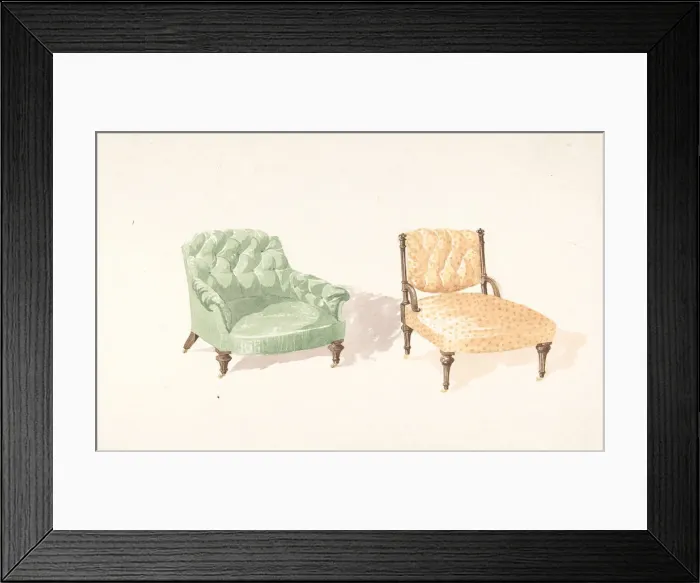 Framed Print : Designs for Two Chairs, 1841-84. Creator: Charles Hindley & Sons Framed Print : Designs for Two Chairs, 1841-84. Creator: Charles Hindley & Sons