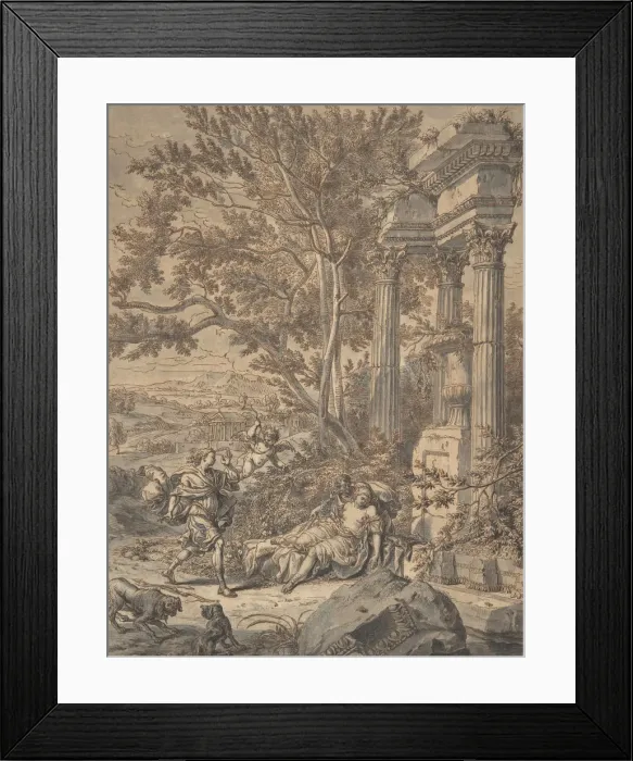 Framed Print : Silvio Approaches Dorinda whom He Has Wounded with an Arrow... ca. 1700 Framed Print : Silvio Approaches Dorinda whom He Has Wounded with an Arrow... ca. 1700