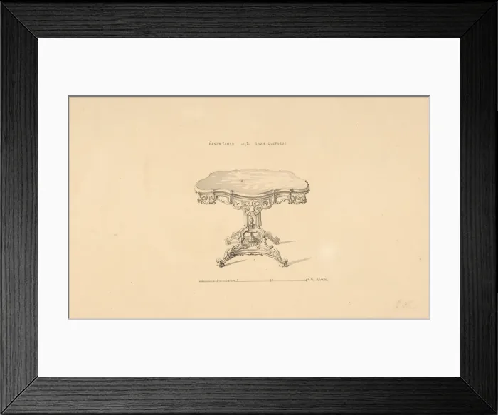 Framed Print : Design for a Fancy Table, Louis Quatorze Style, 1835-1900. Creator: Robert William Hume Framed Print : Design for a Fancy Table, Louis Quatorze Style, 1835-1900. Creator: Robert William Hume