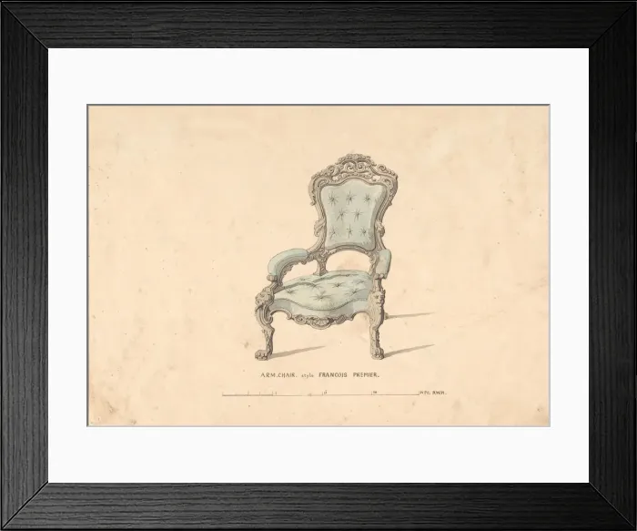 Framed Print : Design for Armchair, Francois Premier Style, 1835-1900. Creator: Robert William Hume Framed Print : Design for Armchair, Francois Premier Style, 1835-1900. Creator: Robert William Hume