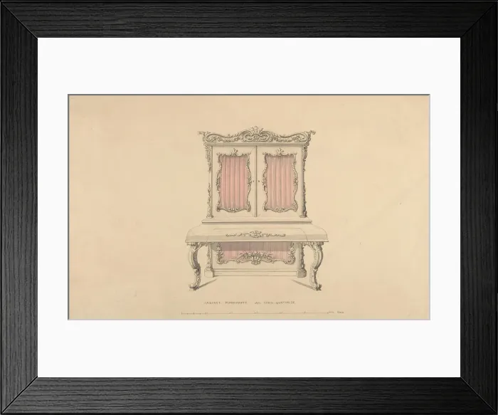 Framed Print : Design for Cabinet Pianoforte, Louis Quatorze Style, 1835-1900 Framed Print : Design for Cabinet Pianoforte, Louis Quatorze Style, 1835-1900