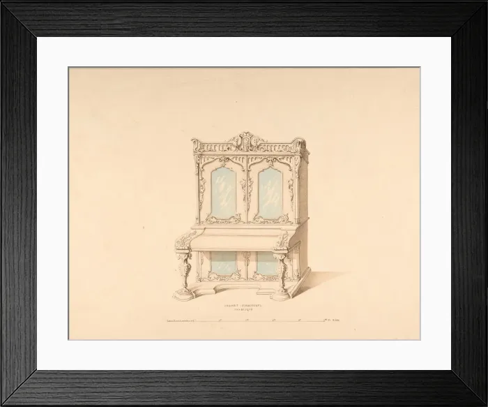 Framed Print : Design for Cabinet Pianoforte, Arabesque Style, 1835-1900. Creator: Robert William Hume Framed Print : Design for Cabinet Pianoforte, Arabesque Style, 1835-1900. Creator: Robert William Hume