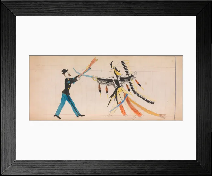 Framed Print : Maffet Ledger: Indian chief and soldier, ca. 1874-81. Creator: Unknown Framed Print : Maffet Ledger: Indian chief and soldier, ca. 1874-81. Creator: Unknown