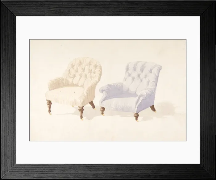 Framed Print : Designs for Two Chairs, 1841-84. Creator: Charles Hindley & Sons Framed Print : Designs for Two Chairs, 1841-84. Creator: Charles Hindley & Sons