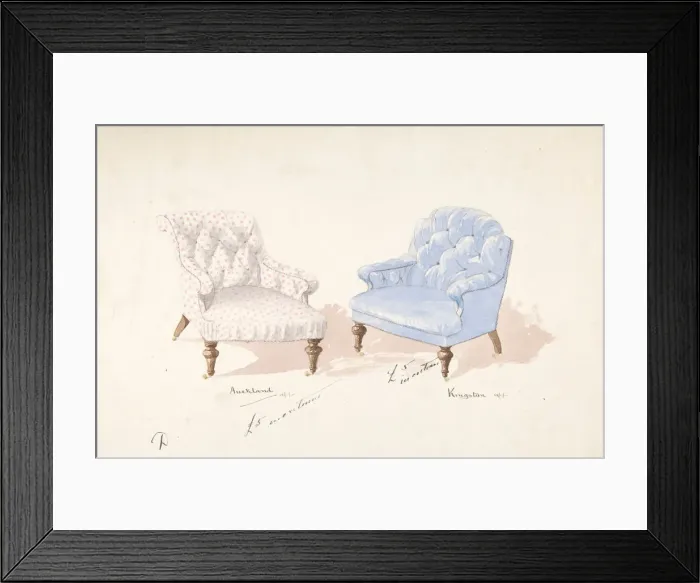 Framed Print : Designs for Two Chairs, 1841-84. Creator: Charles Hindley & Sons Framed Print : Designs for Two Chairs, 1841-84. Creator: Charles Hindley & Sons