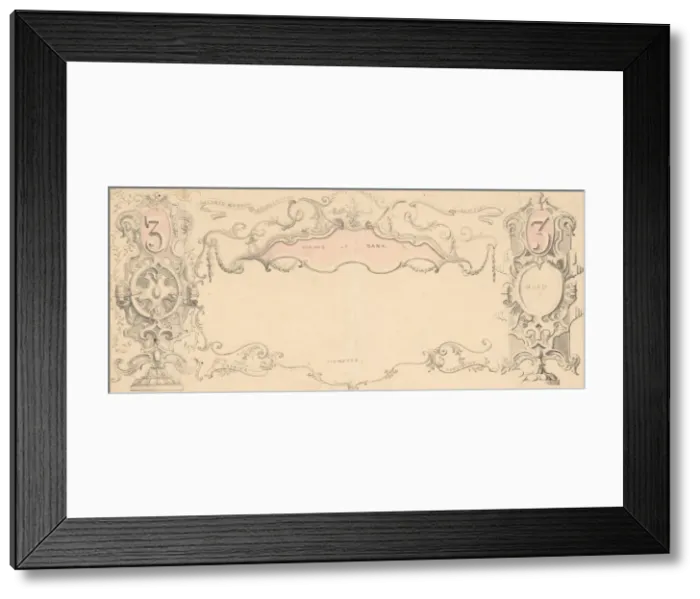 Framed Print : Design for Banknote or Certificate, 1830-1900. Creator: Robert William Hume Framed Print : Design for Banknote or Certificate, 1830-1900. Creator: Robert William Hume